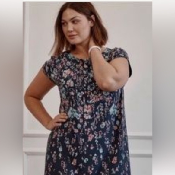 J.Jill Wearever Indigo Blue Cascade Floral Drapey Jersey Popover Dress Botanical - Picture 16 of 16